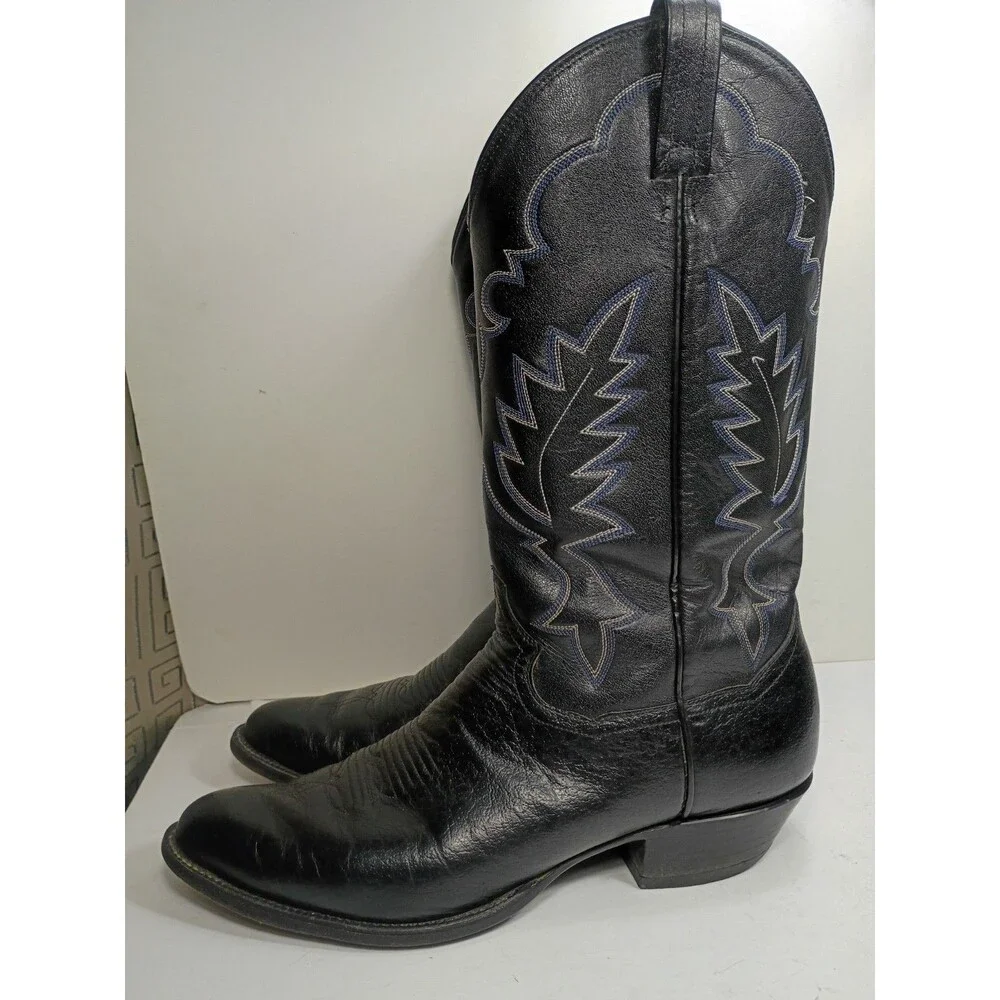 Vtg Sanders Leather Bootmakers Men 10.5 D Cowboy Boots Black Western El Paso